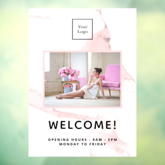 ほんのりピンクの大理石 ビジネス ロゴ 写真 ウェルカム ウィンドウサイン (シート3)