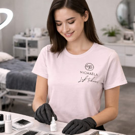 ほんのりピンクの従業員名ビジネスロゴまつげ Tシャツ