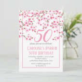 ほんのりピンクの桜のお花50歳の誕生日フラワーリング 招待状 (スタンド正面)