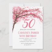 ほんのりピンクの桜のお花50歳の誕生日花飾り 招待状 (正面)