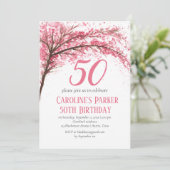 ほんのりピンクの桜のお花50歳の誕生日花飾り 招待状 (スタンド正面)