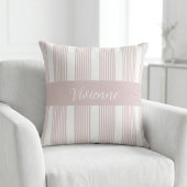 ほんのりピンクの水彩ストライプ モノグラム 名前 クッション