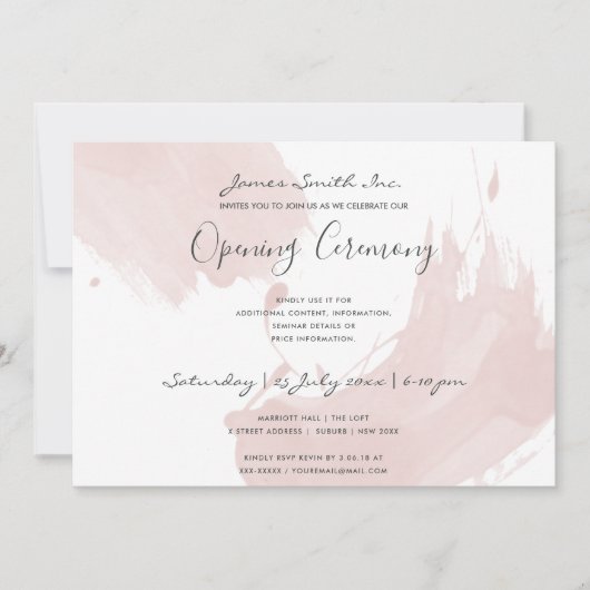 ほんのりピンクの水彩筆致オープニングセレモニー 招待状 (正面)