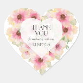 ほんのりピンクの水彩花の感謝カード ハートシール (正面)