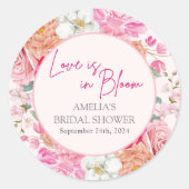 ほんのりピンクの水彩花イラストのウェルカムメッセージ ラウンドシール (正面)