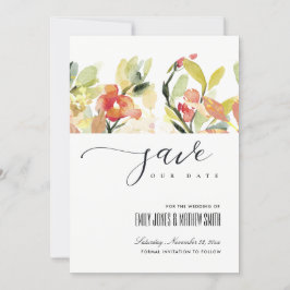 ほんのりピンクの水彩花柄の「Save the Date」 セーブザデート
