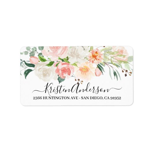 ほんのりピンクの水彩花柄  返送先ラベル ラベル (正面)