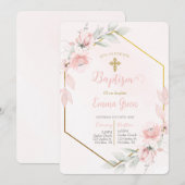 ほんのりピンクの洗礼の女の子 招待状 (正面/裏面)