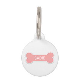 ほんのりピンクの犬の骨型 ネームプレート付 ペット　ネームタグ