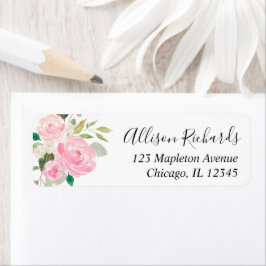 ほんのりピンクの白い草花の水彩画 ラベル