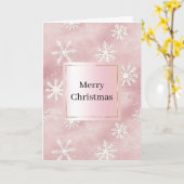 ほんのりピンクの白い雪の結晶のクリスマス カード (黄色い花)