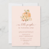 ほんのりピンクの秋の小さなかぼちゃの1歳の誕生日 招待状 (正面)