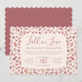 ほんのりピンクの秋の恋愛 赤ちゃんのお披露目パーティー お飲み物とご歓談を 招待状 (正面/裏面)