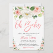 ほんのりピンクの花が咲くベイビーシャワー 招待状 (正面)