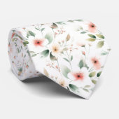 ほんのりピンクの花とセージグリーンの葉の模様 ネクタイ (ロール)