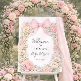 ほんのりピンクの花とリボンのコケティッシュなベイビーシャワーの歓迎
