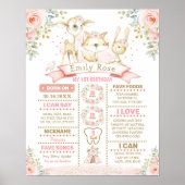 ほんのりピンクの花と森林の1歳誕生日マイルストーン ポスター (正面)