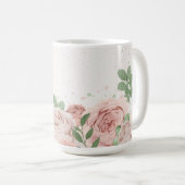 ほんのりピンクの花と緑の植物 コーヒーマグカップ (正面右)