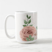 ほんのりピンクの花と緑の植物 コーヒーマグカップ (左)