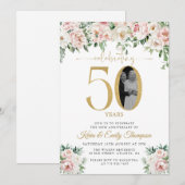 ほんのりピンクの花の写真 50周年記念 招待状 (正面/裏面)