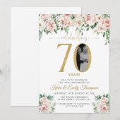 ほんのりピンクの花の写真 70周年記念 招待状 (正面/裏面)