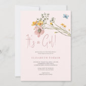 ほんのりピンクの花の女の子のベビーシャワー 招待状 (正面)