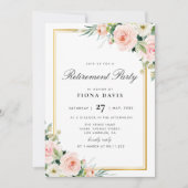 ほんのりピンクの花の退職パーティー招待状 招待状 (正面)