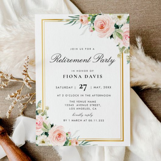 ほんのりピンクの花の退職パーティー招待状 招待状