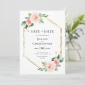 ほんのりピンクの花の「Save the Date」招待状 招待状 (スタンド正面)