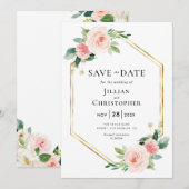 ほんのりピンクの花の「Save the Date」招待状 招待状 (正面/裏面)