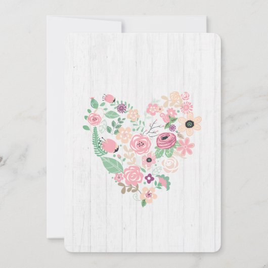 ほんのりピンクの花ハートの誕生日パーティー招待状 招待状 (裏面)