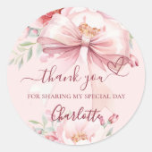 ほんのりピンクの花束 ハートの感謝 ラウンドシール (正面)