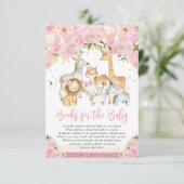 ほんのりピンクの花柄サファリ動物の赤ちゃん絵本 エンクロージャーカード (スタンド正面)