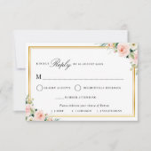 ほんのりピンクの花柄 ゴールドフレーム 食事選択 RSVP カード (正面)