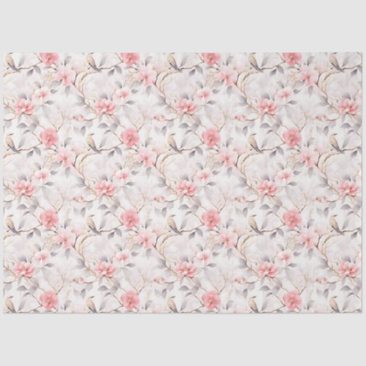 ほんのりピンクの花鳥アジアン 薄葉紙 (正面)