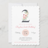 ほんのりピンクの花 2歳の誕生日 招待状 (正面)