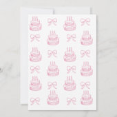 ほんのりピンクの コケティーなリボン 1歳の誕生日ケーキ 招待状 (裏面)