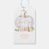 ほんのりピンクゴールドの花柄パンプキン感謝タグ ギフトタグ (正面)