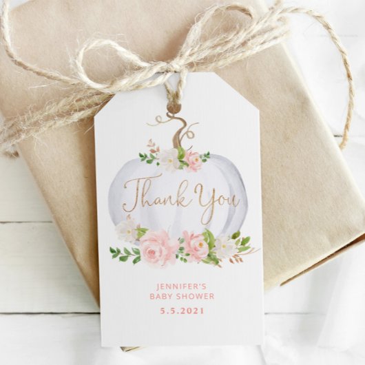 ほんのりピンクゴールドの花柄パンプキン感謝タグ ギフトタグ