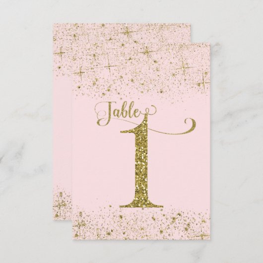ほんのりピンクゴールドグリッター卓上ナンバー 1 招待状 (正面/裏面)