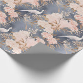 ほんのりピンク グレー アジアンフラワー バード ラッピングペーパー (角)