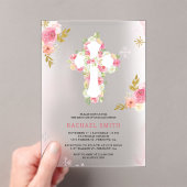 ほんのりピンク ゴールド 水彩 花 モチーフ 洗礼 アクリル招待状 (インサイチュ (ポータブル))