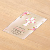 ほんのりピンク ゴールド 水彩 花 モチーフ 洗礼 アクリル招待状 (レイダウン)