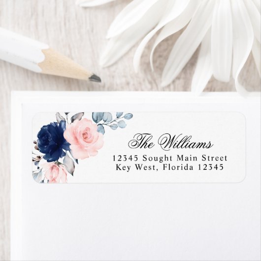 ほんのりピンク & ネイビーブルーのバラの差出人ラベル ラベル (インサイチュ)