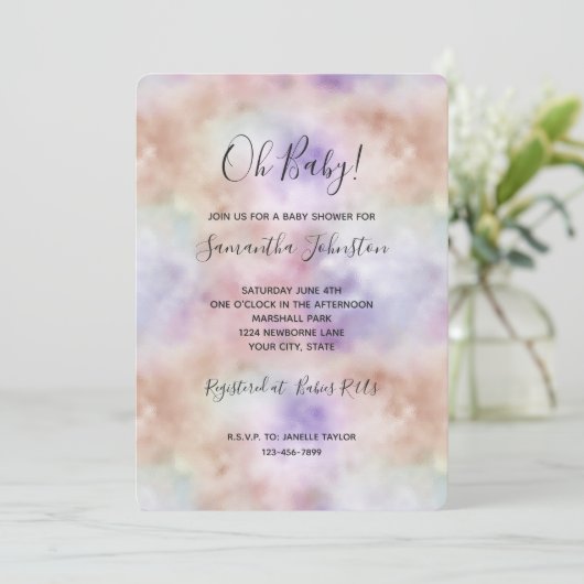 ほんのりピンク パープル タイダイ 招待状 (スタンド正面)