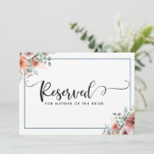 ほんのりピンク、ピーチ、ダスティーブルーの花柄予約カード 案内状 (スタンド正面)
