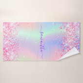 ほんのりピンク 紫 ホログラフィック名前 バスタオル (バスタオル)