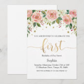 ほんのり水彩フラワーの女の子1歳の誕生日 招待状 (正面/裏面)