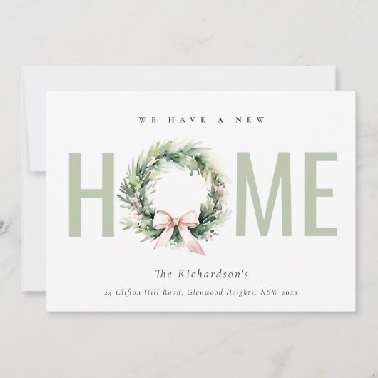 ほんのり緑のクリスマスリース 新しい家のご案内 シーズンカード (正面)