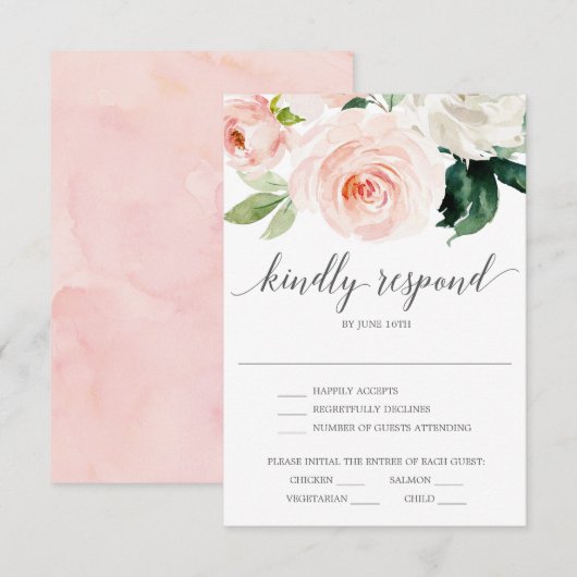 ほんのり色づく花の結婚式出欠ハガキ 招待状 (正面/裏面)